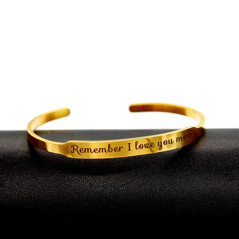 Uloveido Brushed Remember Mom I Love You Adjust Inspirational Bracelet Cuff Bangle for Mother's Day Birthday from Daughter Son (Gold Plated) Y458 - Image 4